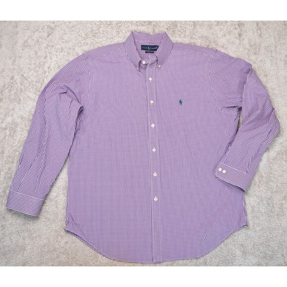Ralph Lauren Classic Fit Purple White Plaid Button Down Long Sleeve Shirt 17" - Picture 1 of 12
